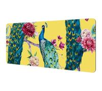 Eslifey Alfombrilla de mouse extra grande, diseño de peonía y crisantemo de flores rosas de pavo real, con base de goma antideslizante, protector de escritorio para jugadores, oficina y hogar, 40 x