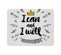 Eslifey Alfombrilla rectangular para mouse, con texto en inglés "I Can I Will", color blanco, con base de goma antideslizante, protector de escritorio para jugadores, oficina y hogar, 11 x 9 pulgadas