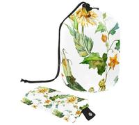 Eslifey Bolsa de cosméticos con cordón, bolsa de maquillaje portátil en forma de barril, girasoles y maíz, gran capacidad, impermeable, multifuncional, bolsa de aseo, Multicolor 1,