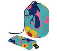 Eslifey Bolsa de cosméticos con cordón, bolsa de maquillaje portátil en forma de barril, tucanes florales, gran capacidad, impermeable, multifuncional, bolsa de aseo, multicolor, 9.9x6.9in/25.2x17.6cm