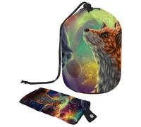 Eslifey Bolsa de maquillaje grande con cordón, bolsa organizadora de maquillaje portátil Little Fox in Universe, Multicolor 1, 9.9x6.9in/25.2x17.6cm