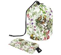 Eslifey Bolsa de maquillaje grande con cordón, diseño de alpacas Happy Lamas Coronas, Corazones, Rayas, Bolsa de cosméticos de viaje, bolsa organizadora de maquillaje portátil, Multicolor 10,