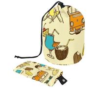 Eslifey Bolsa de maquillaje grande con cordón, diseño de alpacas Happy Lamas Coronas, Corazones, Rayas, Bolsa de cosméticos de viaje, bolsa organizadora de maquillaje portátil, Multicolor 7,
