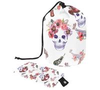 Eslifey Bolsa de maquillaje grande con cordón, diseño de alpacas Happy Lamas Coronas, Corazones, Rayas, Bolsa de cosméticos de viaje, bolsa organizadora de maquillaje portátil, Multicolor 8,