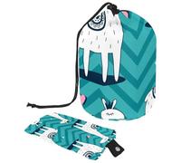 Eslifey Bolsa de maquillaje grande con cordón, diseño de alpacas Happy Lamas Coronas, Corazones, Rayas, Bolsa de cosméticos de viaje, bolsa organizadora de maquillaje portátil, Multicolor 1,