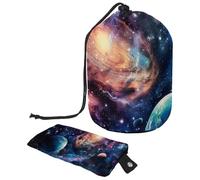 Eslifey Bolsa de maquillaje grande con cordón, diseño de galaxia y planetas espaciales, bolsa organizadora de maquillaje portátil, multicolor, 9.9x6.9in/25.2x17.6cm