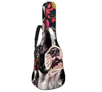 Eslifey Bolsa para guitarra acústica, diseño de flores, Boston Terriers, correa de hombro ajustable, funda para guitarra de 40, 41, 42 pulgadas, multicolor, 42.9x16.9x4.7 in, Organizador de bolsas