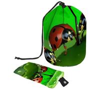 Eslifey Bolsas de cosméticos de viaje, bolsa de maquillaje de barril, multifuncional, bolsa organizadora redonda, bolsillo de almacenamiento, mariquitas, hoja de paraguas verde, multicolor,