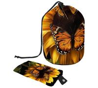 Eslifey Bolsas de cosméticos de viaje, bolsa de maquillaje de barril, multifuncional, bolsa organizadora redonda, bolsillo de almacenamiento, mariposa rota, girasol, multicolor, 9.9x6.9in/25.2x17.6cm