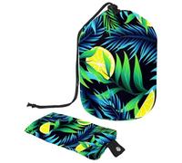 Eslifey Bolsas de cosméticos de viaje, bolsa de maquillaje de barril, multifuncionales, bolsas de cubo de aseo redondo, bolsillo organizador de almacenamiento, verde hoja tropical, Multicolor 1,