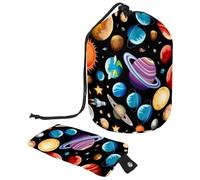 Eslifey Bolsas de cosméticos de viaje, bolsa de maquillaje de barril, multifuncionales, bolsas de cubo de aseo redondo, organizador de bolsillo de almacenamiento, diseño de planetas espaciales,