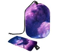 Eslifey Bolsas de cosméticos de viaje, bolsa de maquillaje de barril, multifuncionales, bolsas de cubo de aseo redondo, organizador de bolsillo, misterioso unicornio morado galaxia, Multicolor 1,