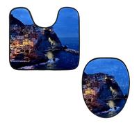 Eslifey Cinque Terre Italy - Juego de 2 fundas para tapa de inodoro y alfombrillas de inodoro en forma de U, lavables a máquina, antideslizantes y absorbentes