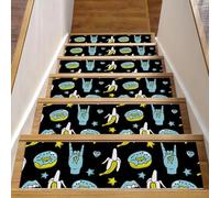 Eslifey Doodle Funny Donuts Banana Rock Stars - Peldaños de escalera para peldaños de madera, paquete de 15 unidades, 30 x 8 pulgadas, antideslizantes, para interiores, para perros, niños, ancianos