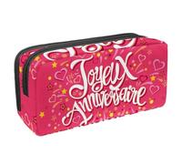 Eslifey Estuche para lápices, diseño de feliz cumpleaños en francés Joyeux Anniversaire, color rosa, gran capacidad, bolsa para lápices, Multicolor 1, 2.3x8.2x3.9in/6x21x10cm, Estuche de belleza