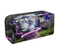 Eslifey Estuche para lápices, diseño de gato, ángel, mariposa, azul, gran capacidad, bolsa para lápices de papelería, Multicolor 1, 2.3x8.2x3.9in/6x21x10cm, Estuche de belleza