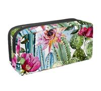Eslifey Estuche para lápices, diseño de vector de acuarela con flores, rosas y cactus, patrón tropical brillante, gran capacidad, bolsa para lápices de papelería, Multicolor 1,