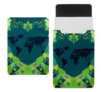 Eslifey Funda delgada de piel para portátil de 13 pulgadas con cierre magnético, diseño de mapa del mundo con hojas y corazón