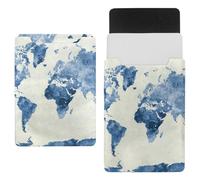 Eslifey Funda delgada de piel para portátil de 13 pulgadas con cierre magnético, mapa del mundo en piel de microfibra azul acuarela