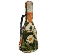 Eslifey Funda para guitarra acústica, diseño vintage de margaritas y pandas rojos, correa ajustable para el hombro, funda para guitarra de 40, 41, 42 pulgadas, multicolor, 42.9x16.9x4.7 in,