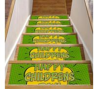 Eslifey Happy Children's Day - Peldaños de escalera con fondo verde para peldaños de madera, paquete de 15 unidades, 30 x 8 pulgadas, antideslizantes, para interiores, para perros, niños, ancianos