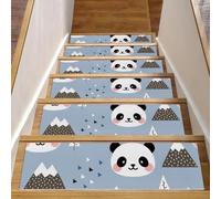 Eslifey Happy Panda in the Forest Mountain Tree and Cloud - Peldaños de madera para escalones de madera, paquete de 15 unidades, 30 x 8 pulgadas, antideslizantes, para interiores, para perros, niños