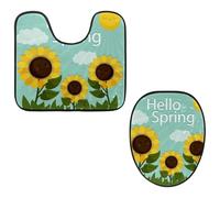 Eslifey Hello-Spring - Juego de 2 fundas para tapa de inodoro y alfombrillas en forma de U, diseño de girasol, lavables a máquina, antideslizantes y absorbentes