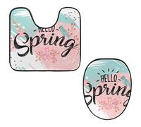 Eslifey Hello Spring - Juego de 2 fundas para tapa de inodoro y alfombrillas en forma de U, lavables a máquina, antideslizantes y absorbentes