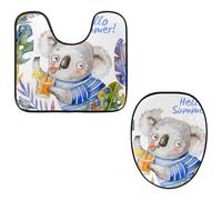 Eslifey Juego de 2 fundas para tapa de inodoro y alfombrillas de inodoro en forma de U, acuarela, Hello Summer Cute Koala, lavables a máquina, alfombras antideslizantes y absorbentes