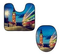 Eslifey Juego de 2 fundas para tapa de inodoro y alfombrillas de inodoro en forma de U, Big Ben LondonNight Street, juego de alfombrillas para inodoro, lavables a máquina, antideslizantes y