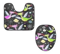 Eslifey Juego de 2 fundas para tapa de inodoro y alfombrillas de inodoro en forma de U, bonitos dinosaurios voladores, lavables a máquina, alfombras antideslizantes y absorbentes