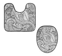 Eslifey Juego de 2 fundas para tapa de inodoro y alfombrillas de inodoro en forma de U, color negro y blanco, diseño de mandala, henna, lavables a máquina, antideslizantes y absorbentes
