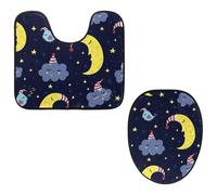 Eslifey Juego de 2 fundas para tapa de inodoro y alfombrillas de inodoro en forma de U, con diseño de estrellas y luna de buenas noches, lavables a máquina, antideslizantes y absorbentes