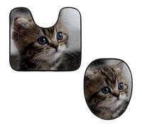 Eslifey Juego de 2 fundas para tapa de inodoro y alfombrillas de inodoro en forma de U, con diseño de cara de gato, lavables a máquina, antideslizantes y absorbentes