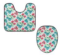 Eslifey Juego de 2 fundas para tapa de inodoro y alfombrillas de inodoro en forma de U, con patrón de guisante dulce, lavables a máquina, antideslizantes y absorbentes