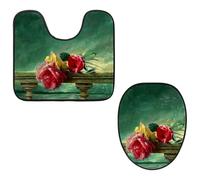 Eslifey Juego de 2 fundas para tapa de inodoro y alfombrillas de inodoro en forma de U, con pintura al óleo de rosas marchitas, lavables a máquina, antideslizantes y absorbentes
