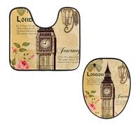 Eslifey Juego de 2 fundas para tapa de inodoro y alfombrillas de inodoro en forma de U, diseño Big Ben in London, lavables a máquina, alfombras antideslizantes y absorbentes