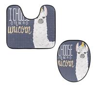 Eslifey Juego de 2 fundas para tapa de inodoro y alfombrillas de inodoro en forma de U, diseño de alpaca con texto en inglés "I Choose to Be a Unicorni", lavables a máquina, antideslizantes y