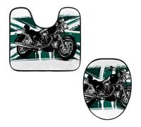 Eslifey Juego de 2 fundas para tapa de inodoro y alfombrillas de inodoro en forma de U, diseño de bandera de Gran Bretaña, para motocicleta, lavables a máquina, antideslizantes y absorbentes