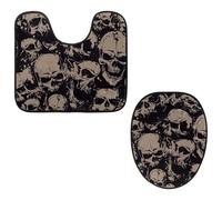 Eslifey Juego de 2 fundas para tapa de inodoro y alfombrillas de inodoro en forma de U, diseño de calavera negra y blanca, lavables a máquina, antideslizantes y absorbentes