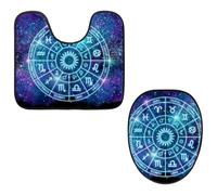 Eslifey Juego de 2 fundas para tapa de inodoro y alfombrillas de inodoro en forma de U, diseño de círculo del zodiaco y cosmos, lavables a máquina, antideslizantes y absorbentes