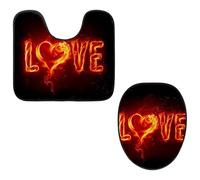Eslifey Juego de 2 fundas para tapa de inodoro y alfombrillas de inodoro en forma de U, diseño de corazón de fuego, palabras de amor, lavables a máquina, antideslizantes y absorbentes
