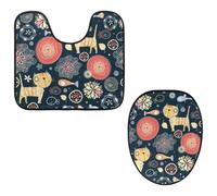 Eslifey Juego de 2 fundas para tapa de inodoro y alfombrillas de inodoro en forma de U, diseño de gato con peces, lavables a máquina, antideslizantes y absorbentes