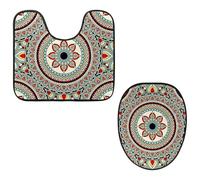 Eslifey Juego de 2 fundas para tapa de inodoro y alfombrillas de inodoro en forma de U, diseño de mandala, psicodélica, henna psicodélica, lavables a máquina, fundas de asiento antideslizantes y
