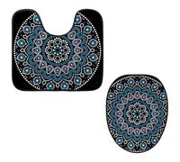Eslifey Juego de 2 fundas para tapa de inodoro y alfombrillas de inodoro en forma de U, diseño de mandala indio, psicodélico, negro, henna negra, lavable a máquina, fundas de asiento antideslizantes y