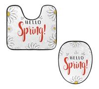 Eslifey Juego de 2 fundas para tapa de inodoro y alfombrillas de inodoro en forma de U, diseño de margaritas Hello Spring, lavables a máquina, antideslizantes y absorbentes