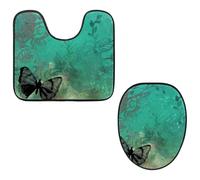 Eslifey Juego de 2 fundas para tapa de inodoro y alfombrillas de inodoro en forma de U, diseño de mariposa negra, lavables a máquina, antideslizantes y absorbentes