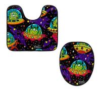 Eslifey Juego de 2 fundas para tapa de inodoro y alfombrillas de inodoro en forma de U, diseño de monstruos alienígenas, fundas de asiento lavables a máquina, antideslizantes y absorbentes
