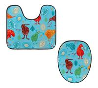 Eslifey Juego de 2 fundas para tapa de inodoro y alfombrillas de inodoro en forma de U, diseño de pájaro kiwi, color azul, lavable a máquina, alfombras antideslizantes y absorbentes