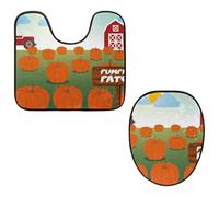 Eslifey Juego de 2 fundas para tapa de inodoro y alfombrillas de inodoro en forma de U, diseño de parche de calabaza, fundas de asiento lavables a máquina, antideslizantes y absorbentes